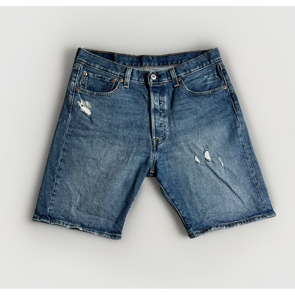 Levi's 501 Denim Shorts 33 x 9 Medium Wash Distressed Button Fly Original Fit